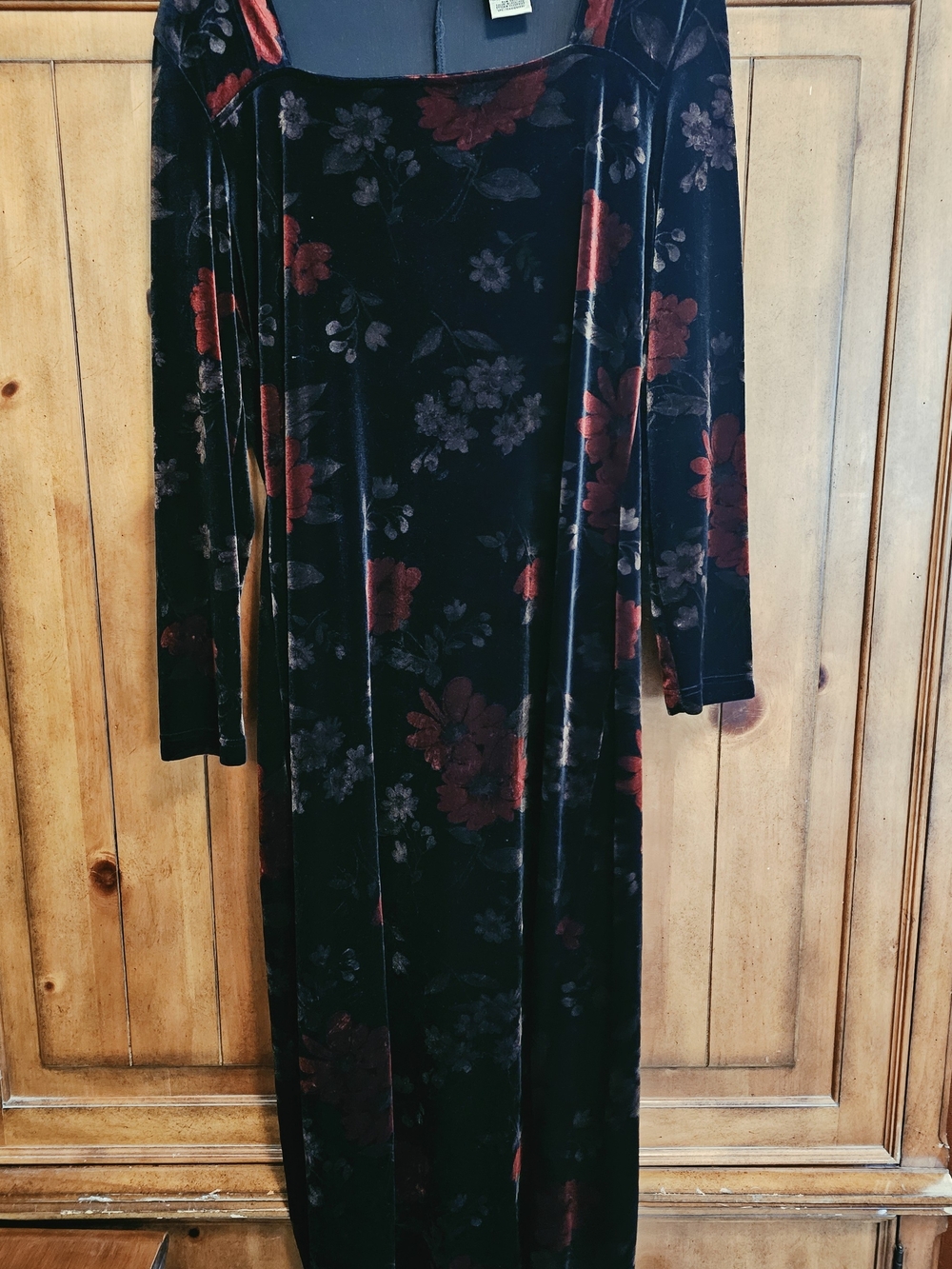 VTG 90s Kathie Lee Velvet Floral Maxi Dress XL Whimsigoth Grunge Gothic Fall